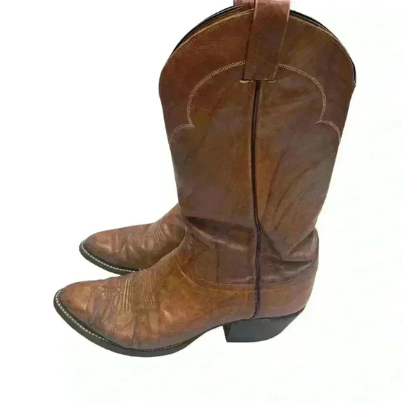 VTG TONY LAMA #5084 Leather Cowboy Western Boots Cognac Marble Brown 10 - B - Picture 4 of 14